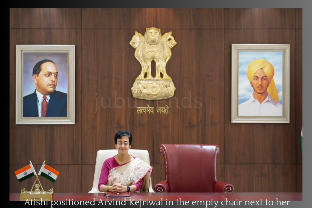 Atishi positioned Arvind Kejriwal in the empty chair next to her